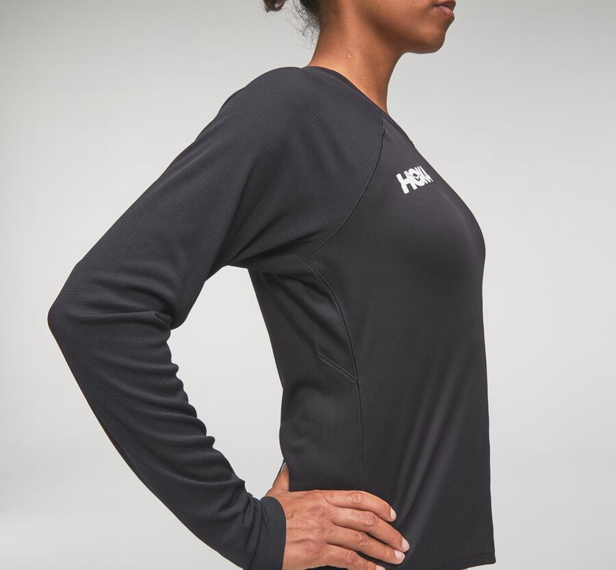 Hoka One One Performance Lång Sleeve Top Dam - Svarta - UJZVP-8142